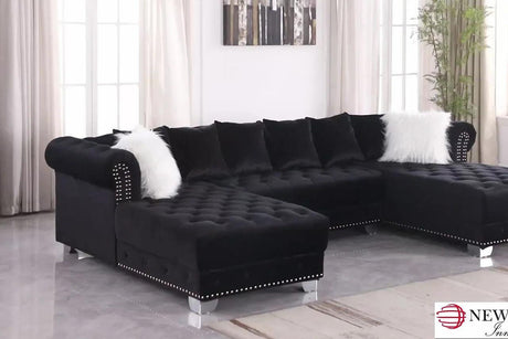 Jordan Ii Cream Modern Contemporary Wood, Engineered Wood Velvet Tufted Sectional - Ella Furniture