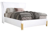 Glamor White Velvet Upholstered Sleigh Panel Bedroom Set