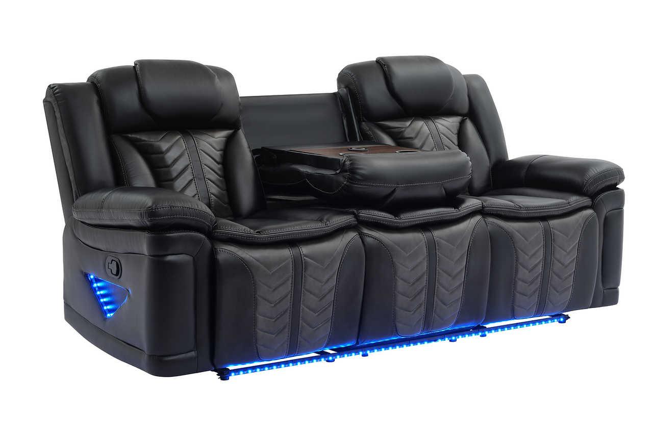 Innova Black Air Leather 3-Piece Reclining Set