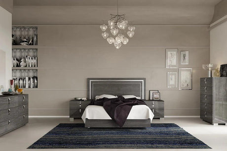 Sarah Grey Contemporary Solid Wood High Gloos Lacquer Metallic Accents 5-Drawers Chest - Ella Furniture