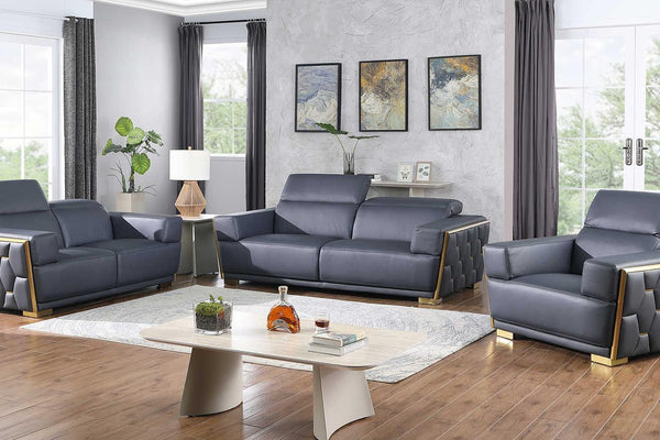 Hexor Navy Leather Living Room Set