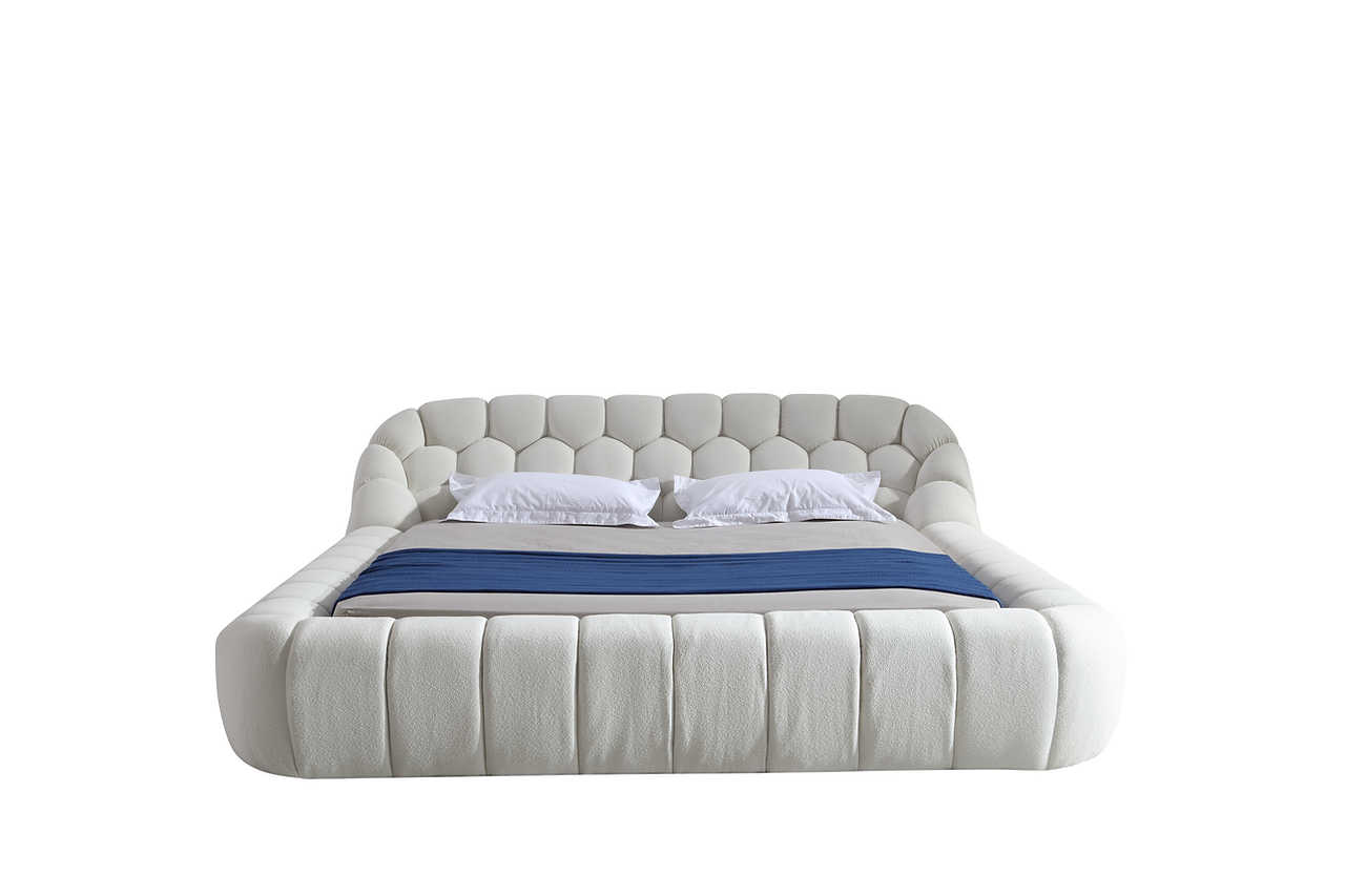 Bubbles White Upholstered Platform King Bed