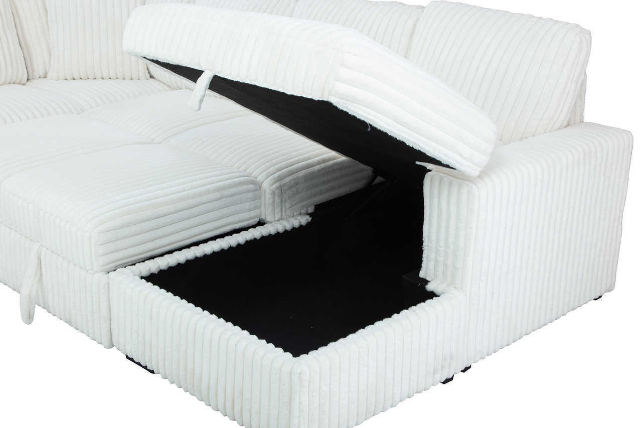 Raha Beige Soft Fabric Storage Sectional with Pull Out Bed