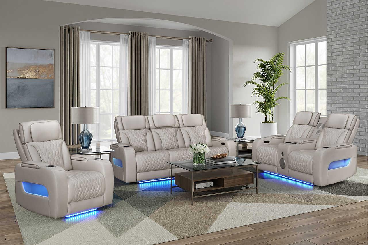 Skyline Beige Leather Power Reclining Loveseat