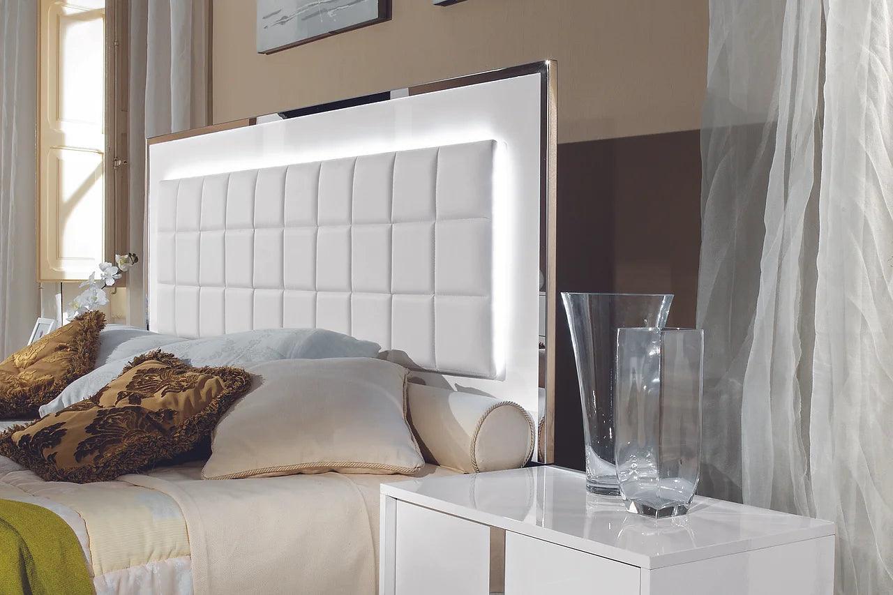 Alice White Traditional Contemporary Marble Top Solid Wood Faux Leather LED Bedroom Set - Ella Furniture
