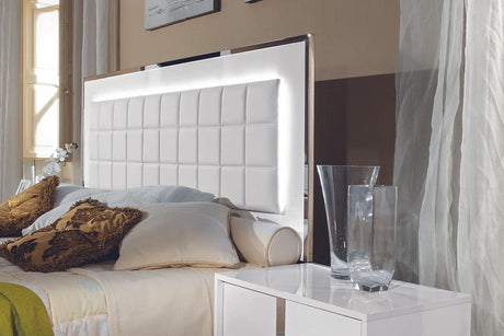 Alice White Traditional Contemporary Marble Top Solid Wood Faux Leather LED Bedroom Set - Ella Furniture