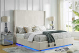 Belinda Beige LED Upholstered Platform Queen Bed