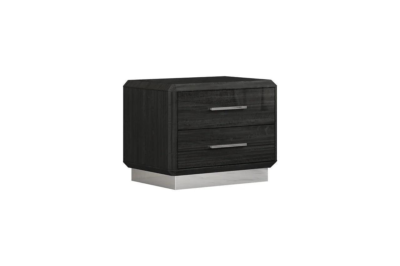 Dion Dark Gray Modern Contemporary High Gloss Pine Wood 2-Drawers Nightstand - Ella Furniture
