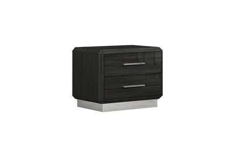 Dion Dark Gray Modern Contemporary High Gloss Pine Wood 2-Drawers Nightstand - Ella Furniture