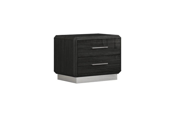 Dion Dark Gray Modern Contemporary High Gloss Pine Wood 2-Drawers Nightstand - Ella Furniture