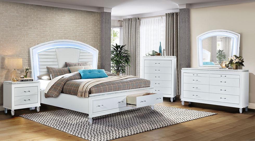 Villa White Faux Leather LED Storage Platform Bedroom Set