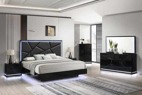 Naomi Black LED Upholstered Bedroom Set - Ella Furniture