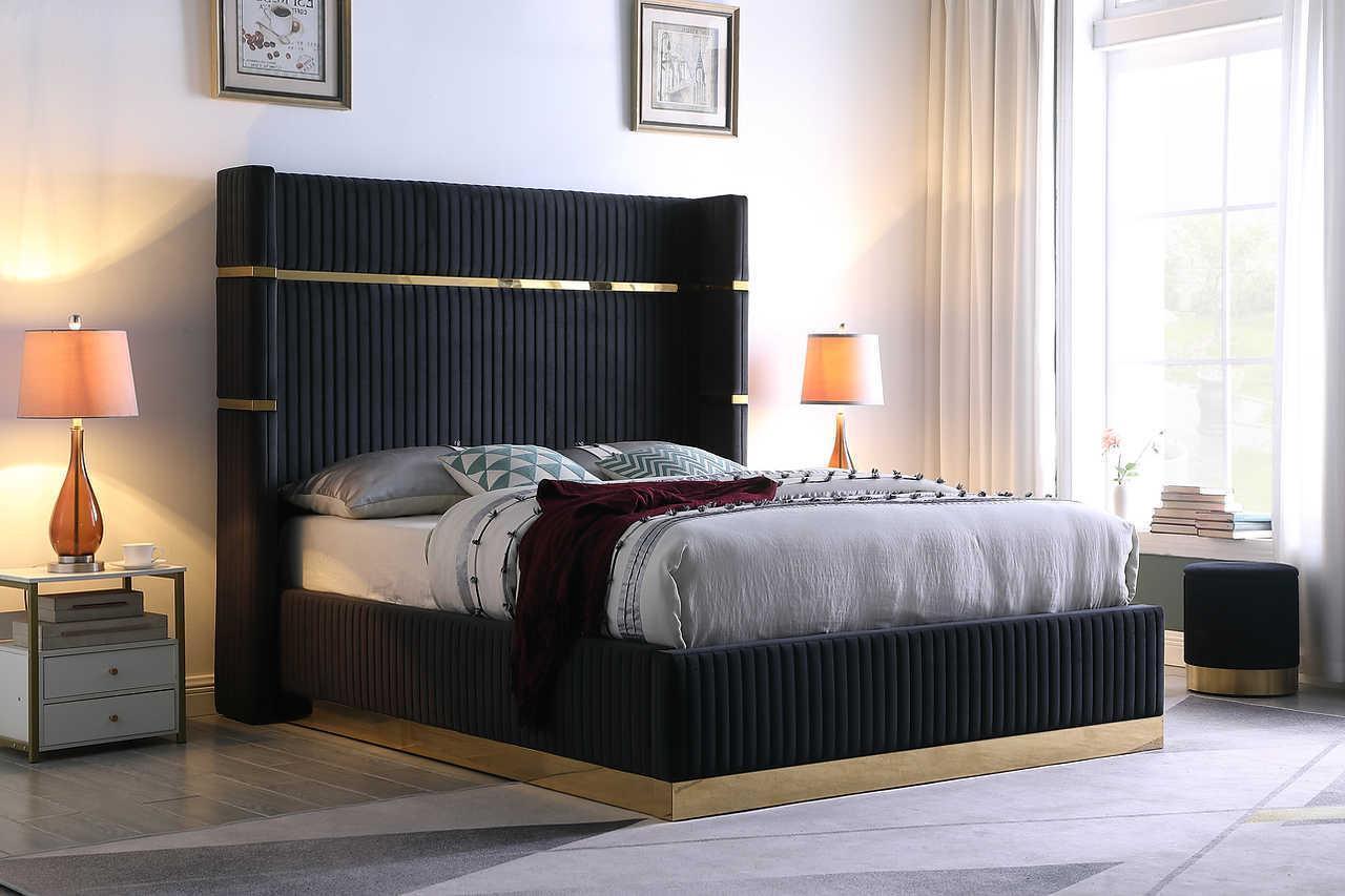 Aspen Black Velvet Upholstered Platform Queen Bed