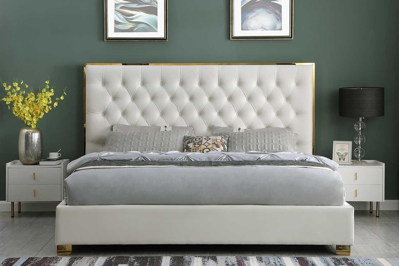 Rose Cream Upholstered Tufted Platform Queen Bed