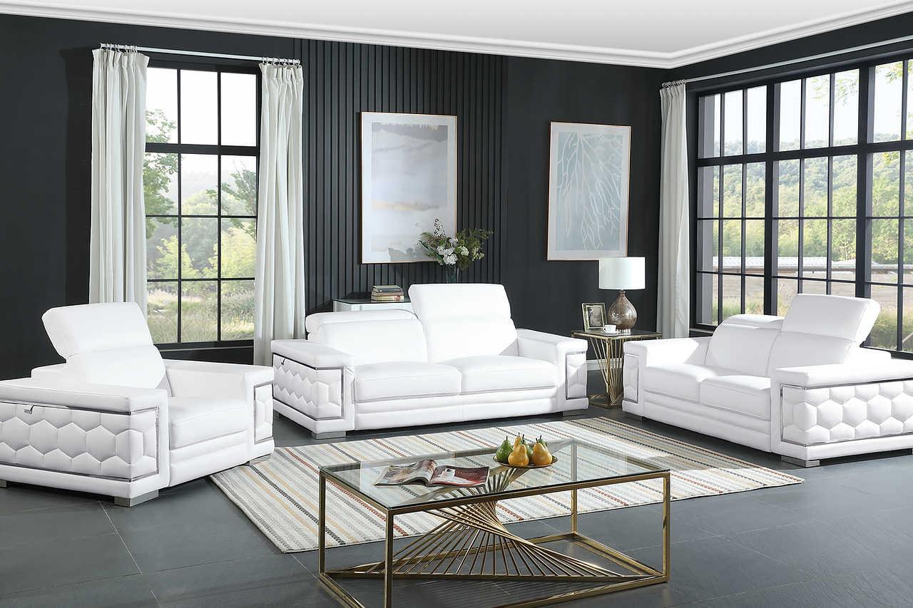 Favo White Leather Living Room Set