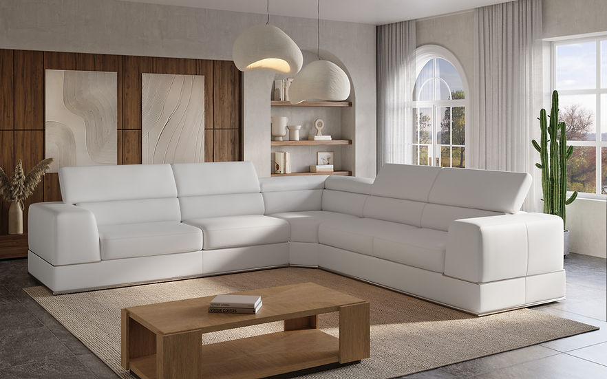 Pella White Leather Sectional