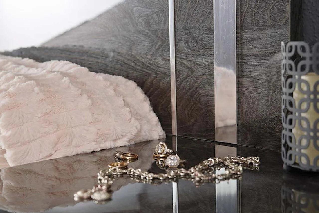 Sarah Grey Contemporary Solid Wood High Gloos Lacquer LED Panel Bedroom Set - Ella Furniture