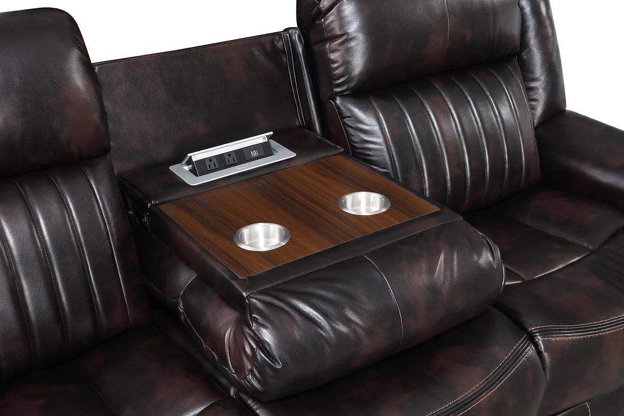 Lavon Brown Modern Wood, Engineered Wood Faux Leather Upholstered 3Pcs Livingroom Set - Ella Furniture