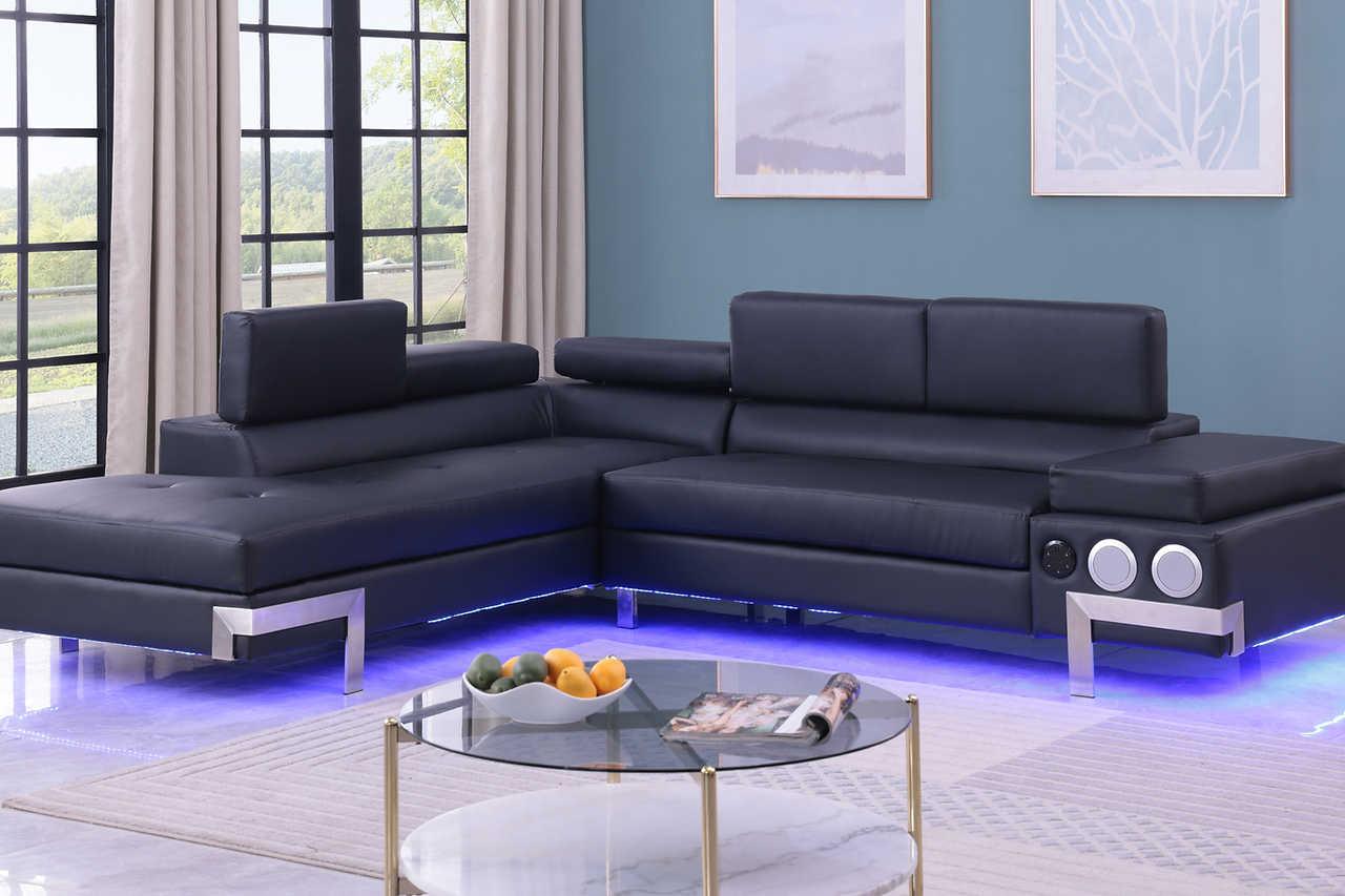 Magic Black PU LED Speaker Sectional