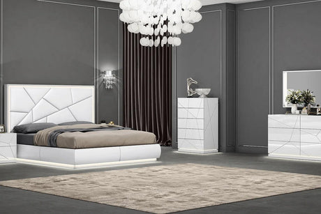 Lea White Modern Contemporary High Gloss Pine Wood Platform LED Panel Bedroom Set - Ella Furniture