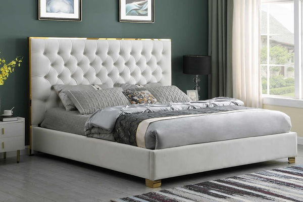 Rose Cream Upholstered Tufted Platform Queen Bed