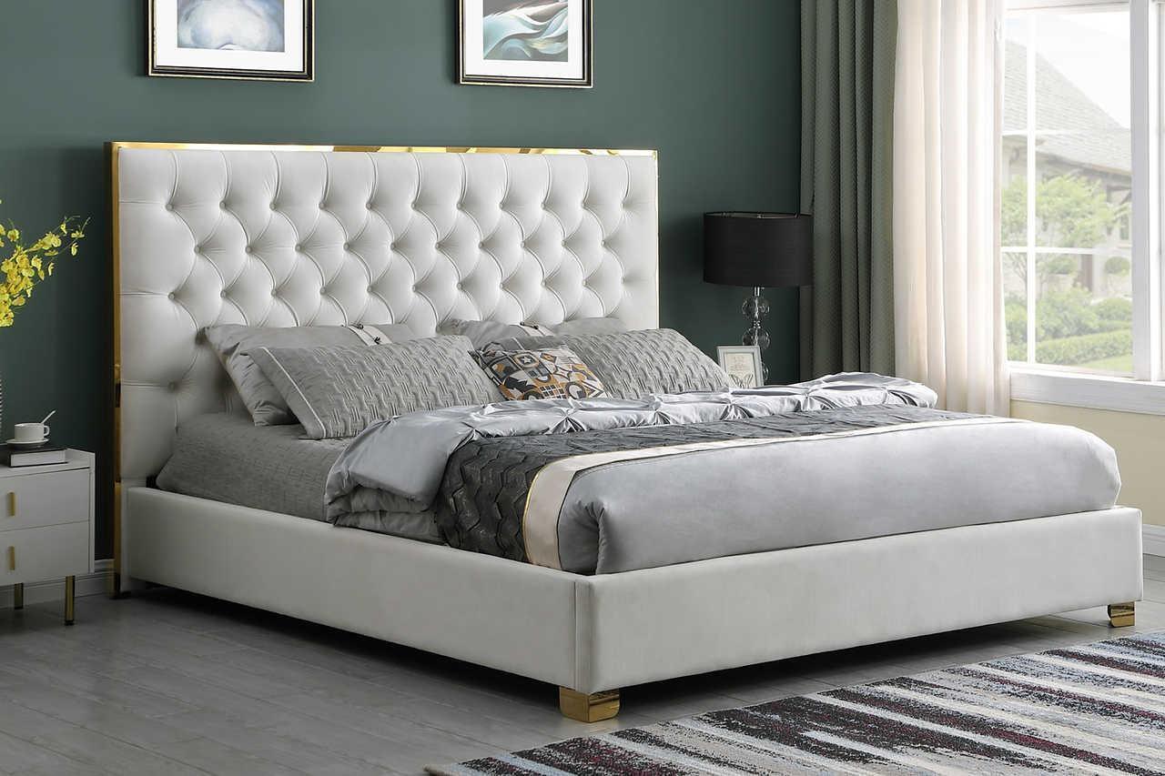 Rose Cream Upholstered Tufted Platform King Bed