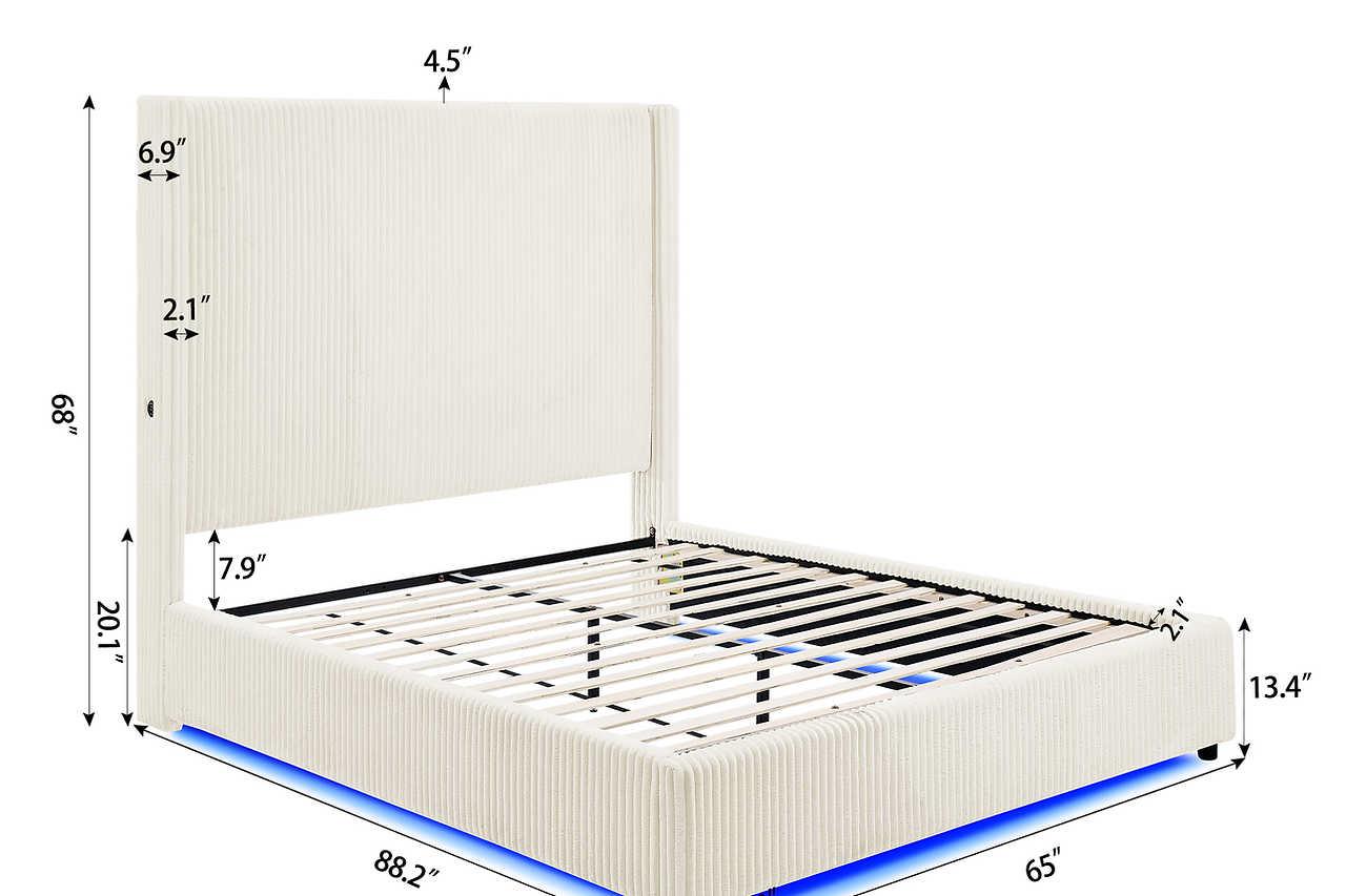 Belinda Beige LED Upholstered Platform King Bed