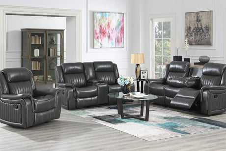 Lavon Grey Contemporary Wood, Engineered Wood Faux Leather Upholstered 3Pcs Reclining Set - Ella Furniture
