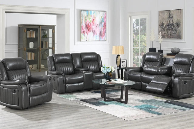 Lavon Grey Contemporary Wood, Engineered Wood Faux Leather Upholstered 3Pcs Reclining Set - Ella Furniture