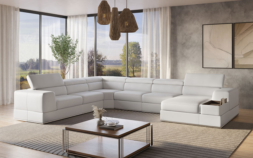 Pella White Leather RAF Sectional