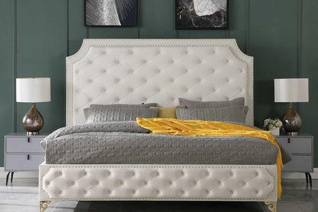 Leilah Cream Modern Contemporary Solid Wood Velvet Upholstered Tufted Platform King Bed - Ella Furniture