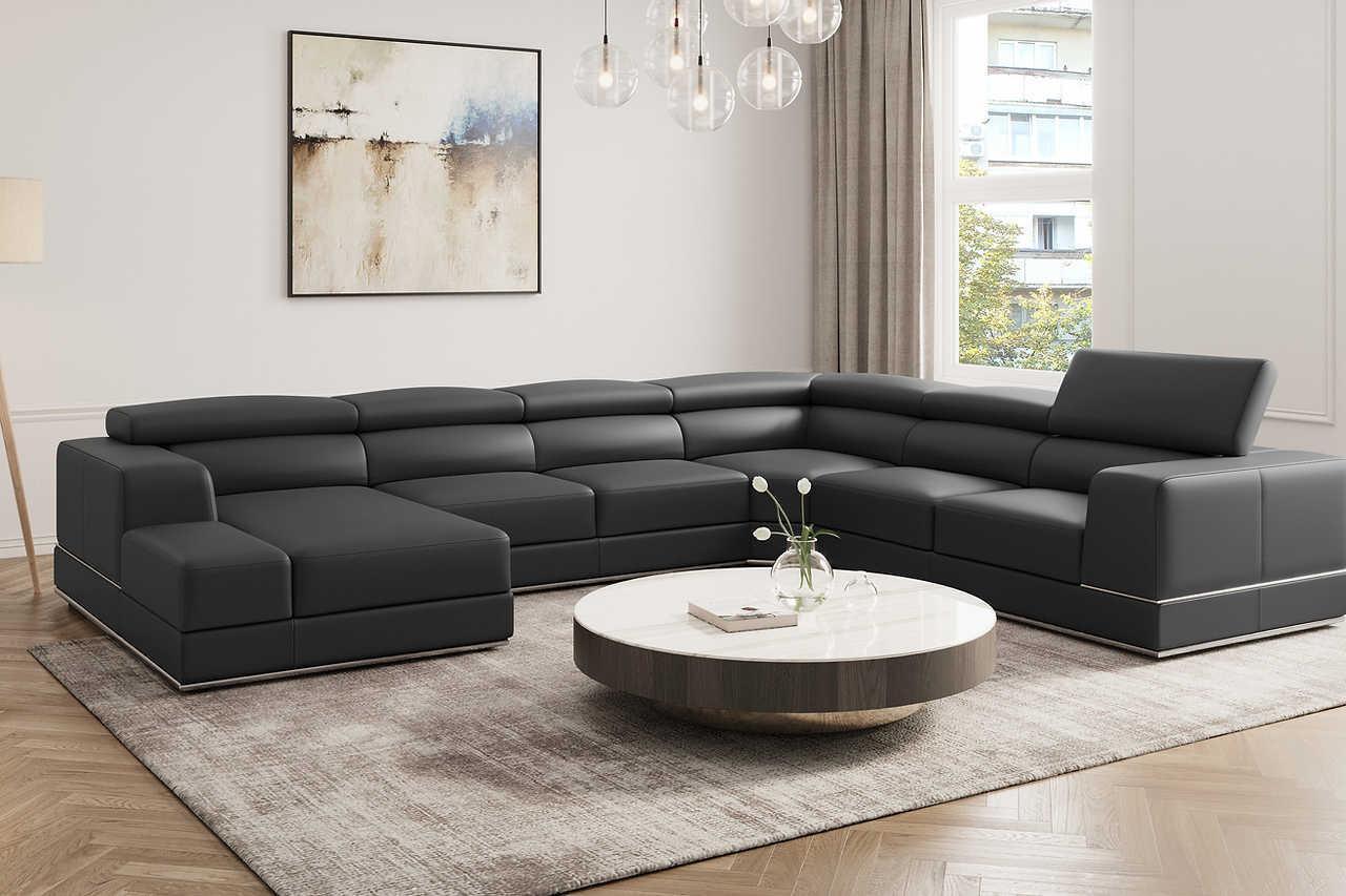 Pella Dark Gray Leather LAF Sectional