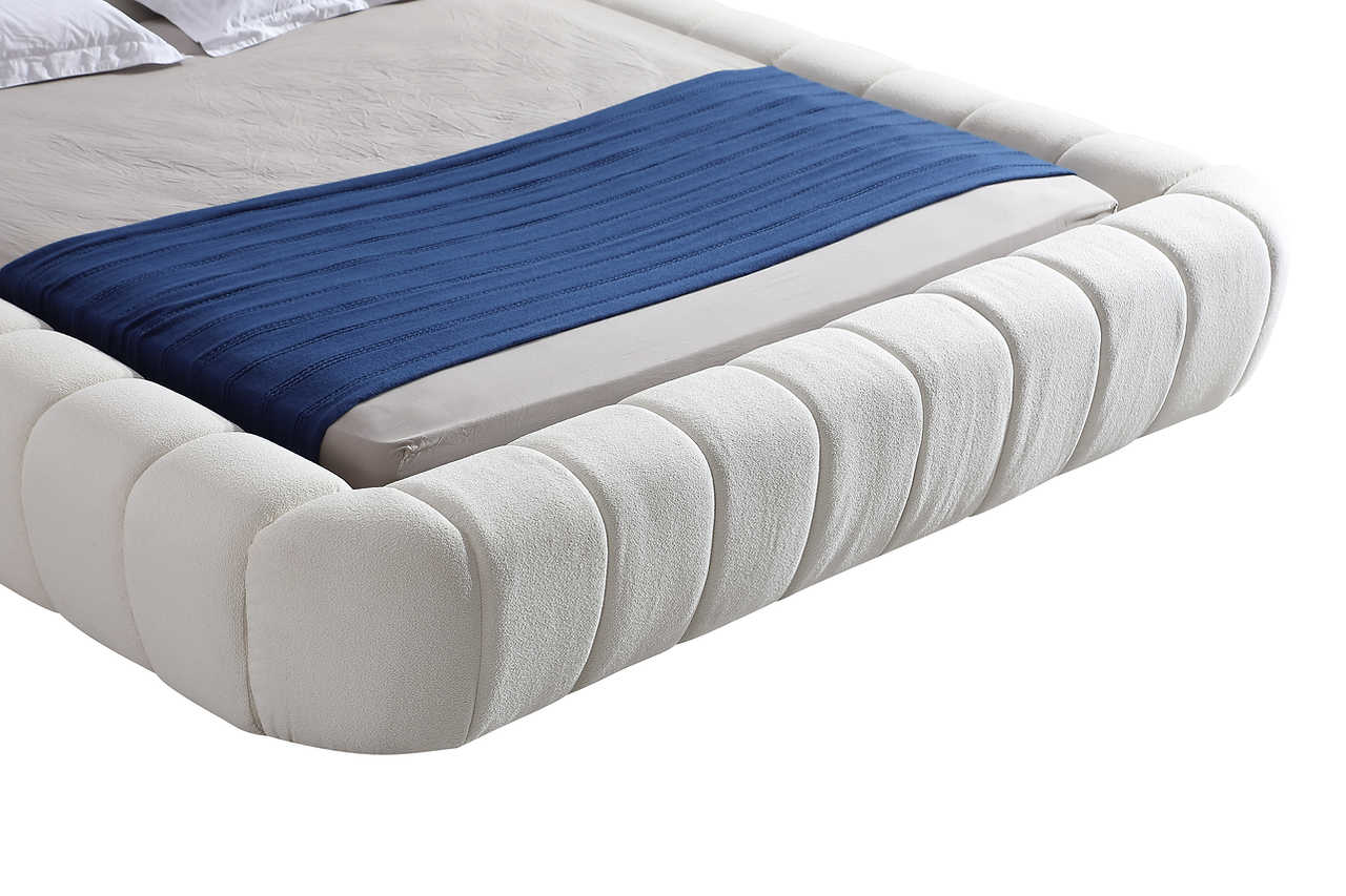 Bubbles White Upholstered Platform King Bed