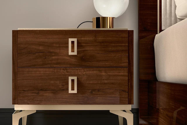 Eva Brown Modern Contemporary Solid Wood And Veneers 2-Drawers Nightstand - Ella Furniture