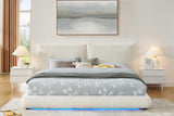 Zima White LED Upholstered Platform Queen Bed