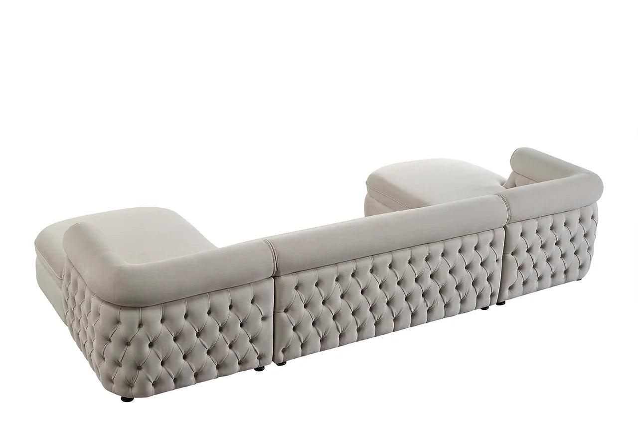 Brooklyn Cream Modern Contemporary Wood, Engineered Wood Fabric Tufted Sectional - Ella Furniture