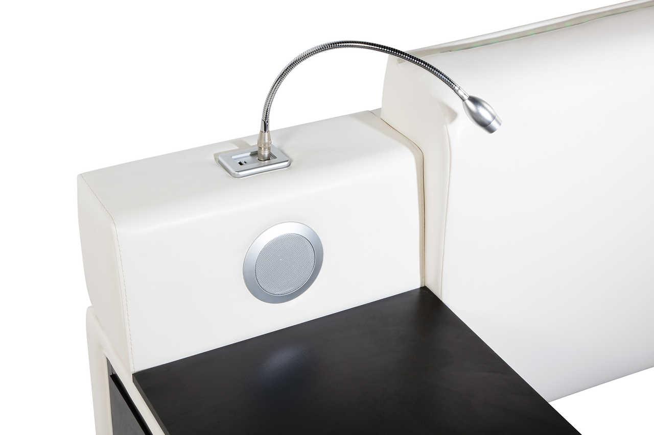 Apollo White Upholstered Storage LED Platform King Bed