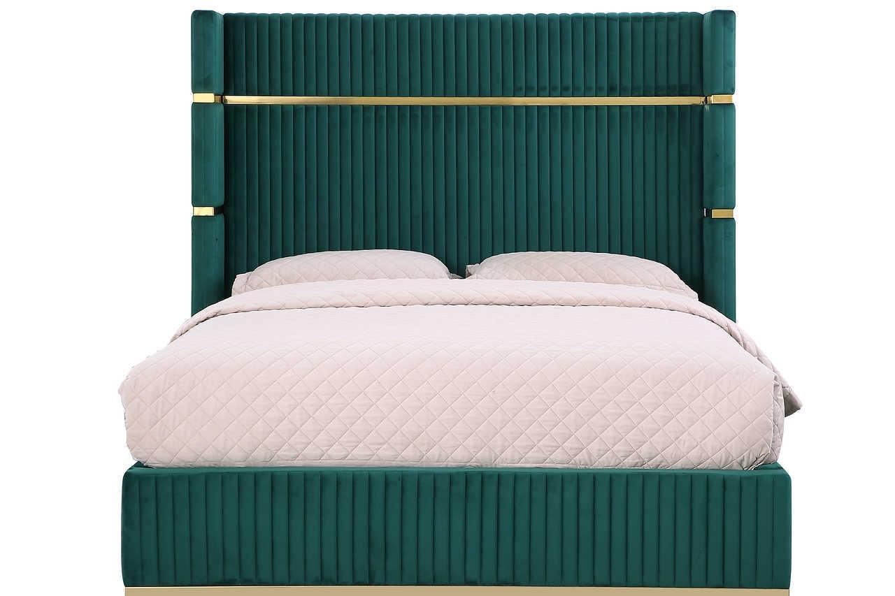Aspen Green Velvet Upholstered Platform Queen Bed