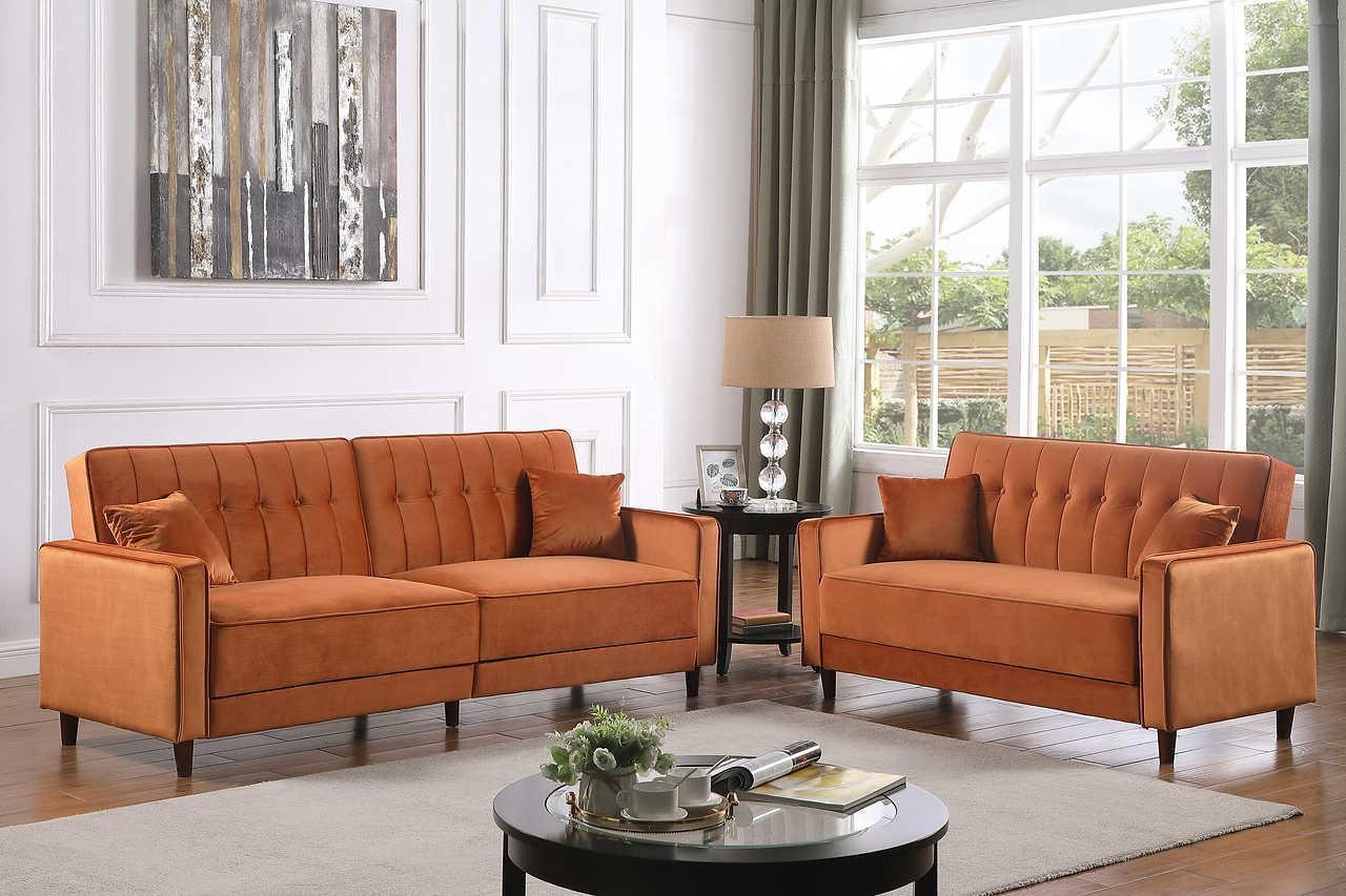 Cozy Rust Sofa Loveseat Bed