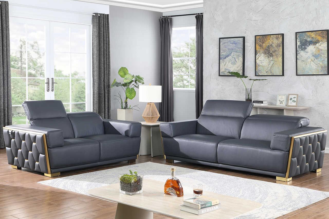 Hexor Navy Leather Living Room Set
