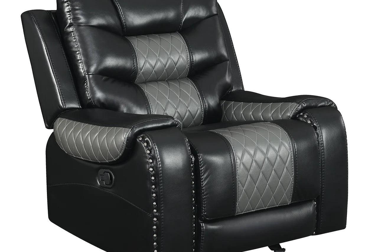 Phoenix Black Modern Contemporary Wood, Engineered Wood Faux Leather 3Pcs Reclining Set - Ella Furniture
