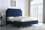 Leilah Blue Modern Contemporary Solid Wood Velvet Upholstered Tufted Platform Queen Bed - Ella Furniture