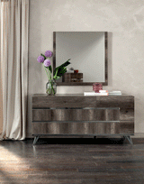 Medea II Vintage Oak Upholstered Italian Nightstand