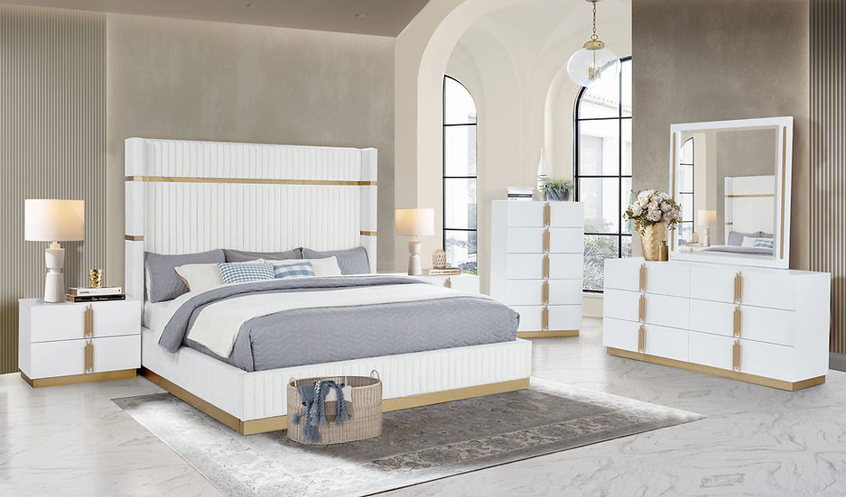 Evon White Upholstered Panel Bedroom Set