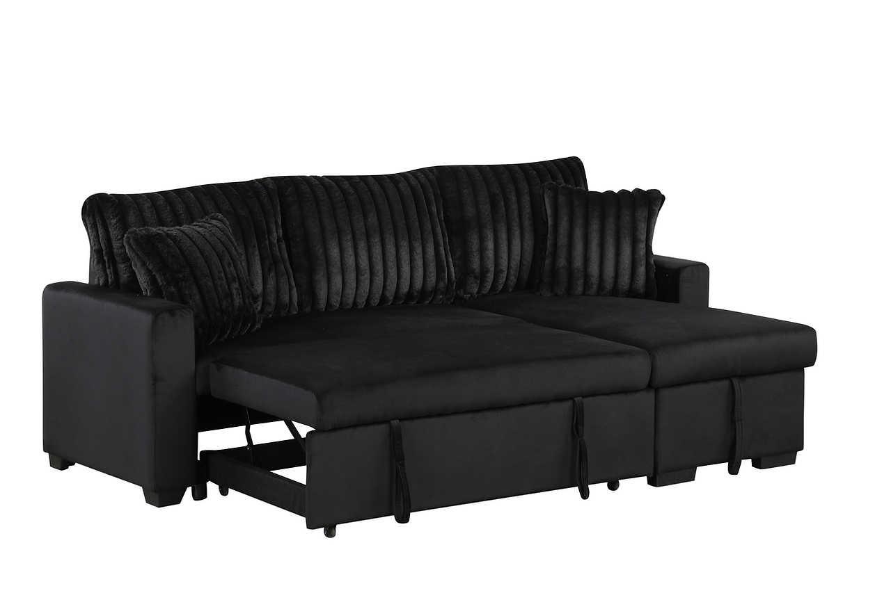 Nori Black Upholstered Sectional w Pull-Out Bed