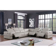 Franco 7-Piece Light Grey Italian Leather Match Power Reclining Sectional with 3 Power Seats and Storage Console from Ella Furniture