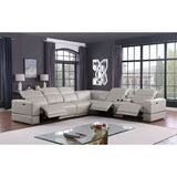 Franco 7-Piece Light Grey Italian Leather Match Power Reclining Sectional with 3 Power Seats and Storage Console from Ella Furniture