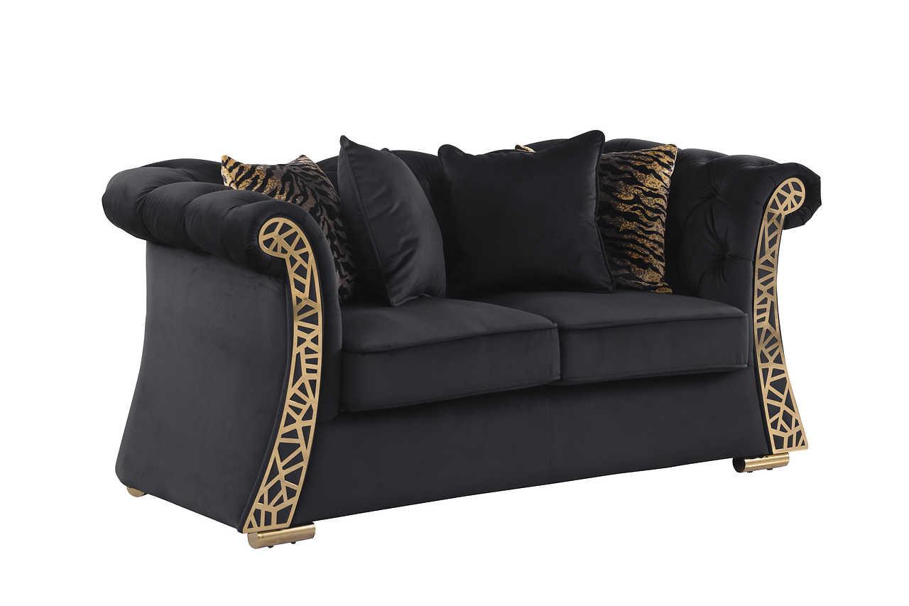Curamo Black Velvet Living Room Set