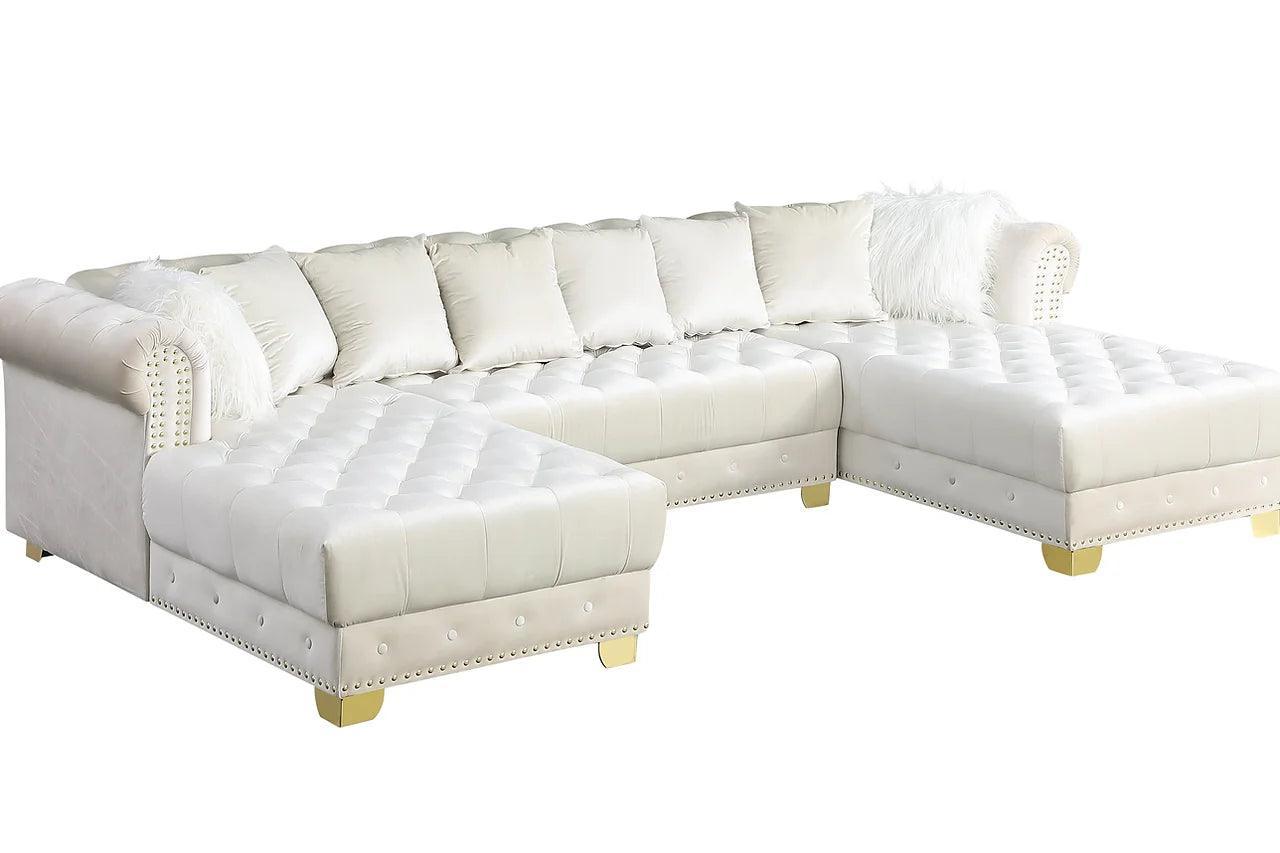 Jordan Ii Cream Modern Contemporary Wood, Engineered Wood Velvet Tufted Sectional - Ella Furniture