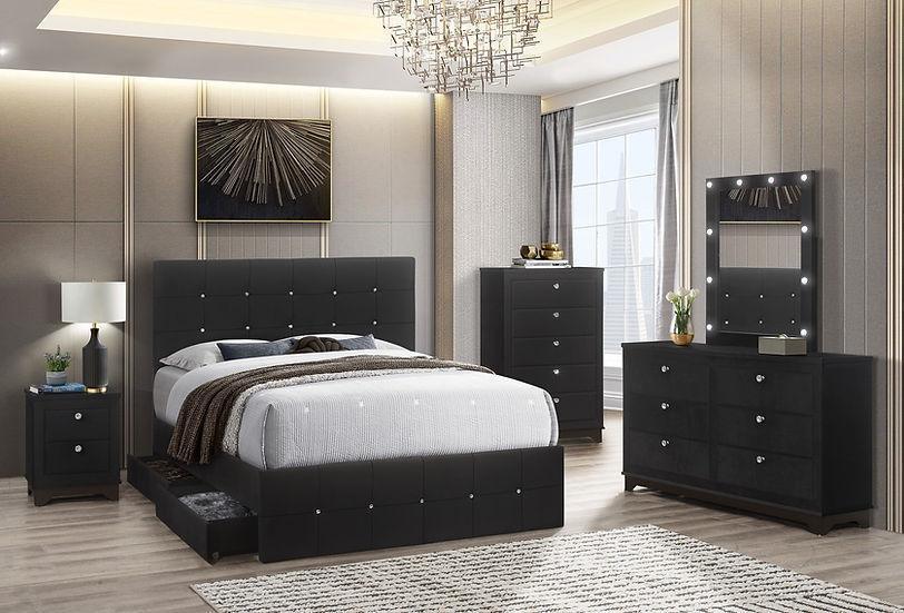 Midnight Upholstered Black Storage Platform Bedroom Set